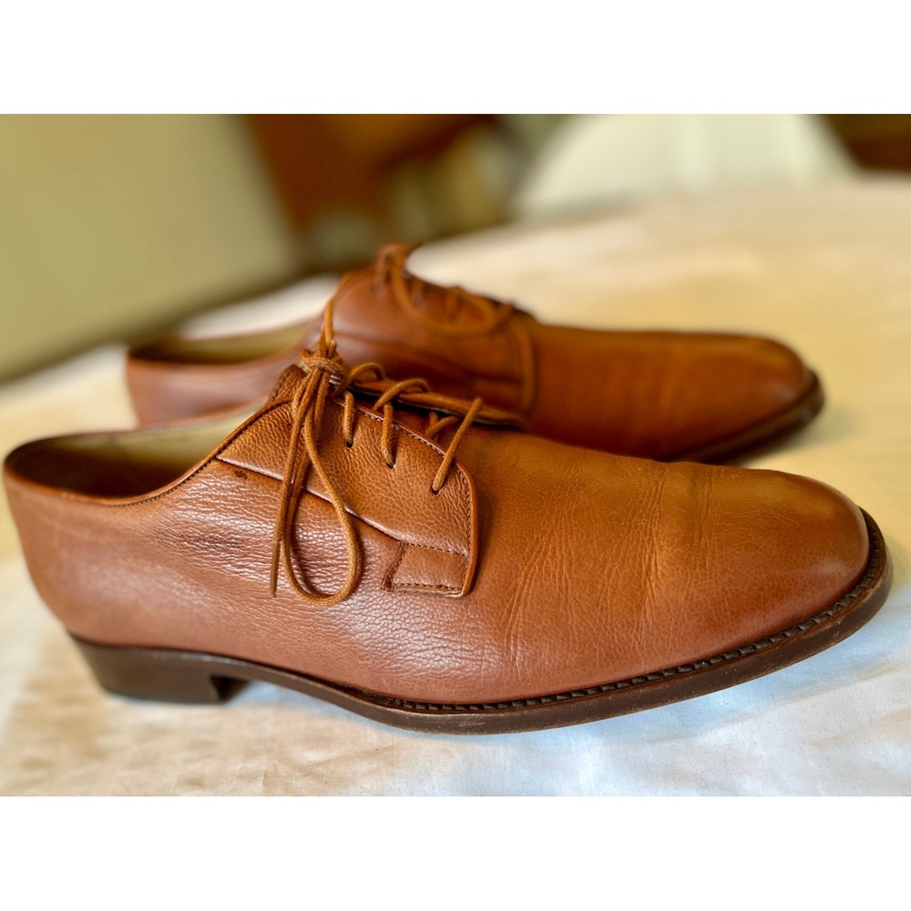 Giorgio Armani Derby Shoes Mens 9 Cognac Brown Good Pebble Leather Italy
